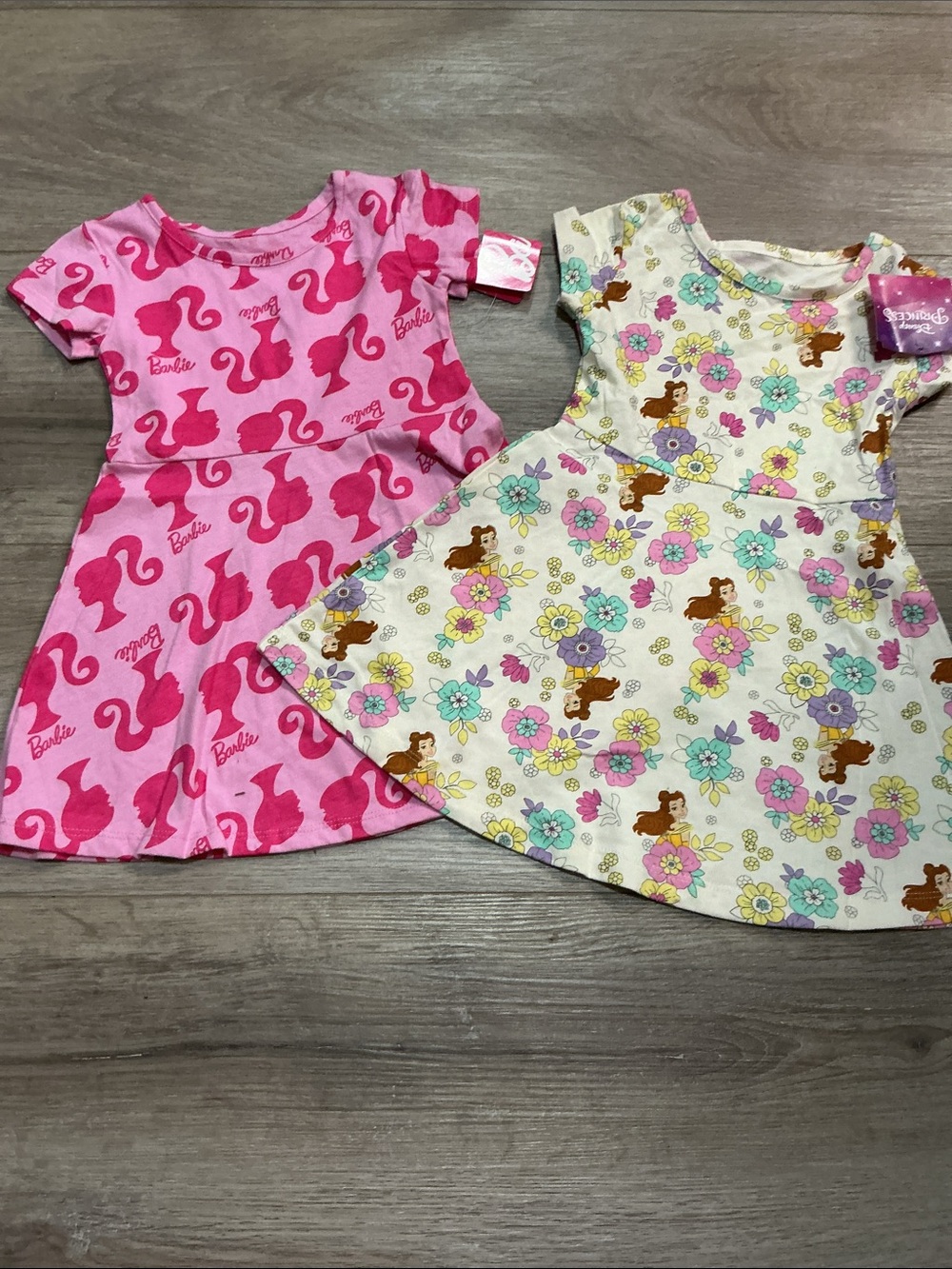 Barbie Pink Silhouette Dress & Cream Floral Cartoon Dress Set
